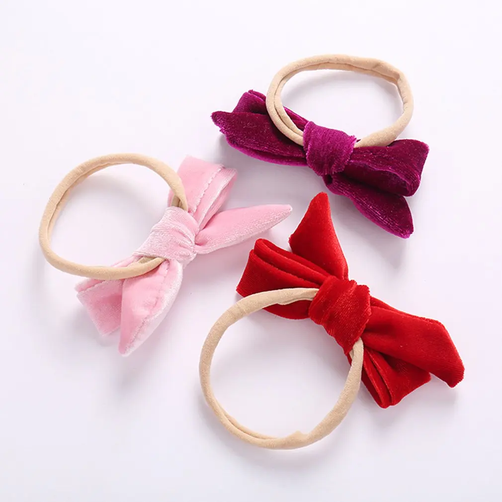 

1set Baby Girl Headband Velvet Newborn Bow Head Band Infant Thin Nylon Headbands Soft Hairband Random Color