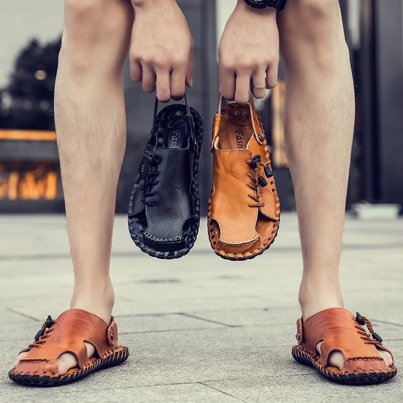 

Valstone Summer Big Size Men's Sandals Fashion Genuine Leather Casual Male Shoes High Quality Outdoor Breathable Beach Slippers