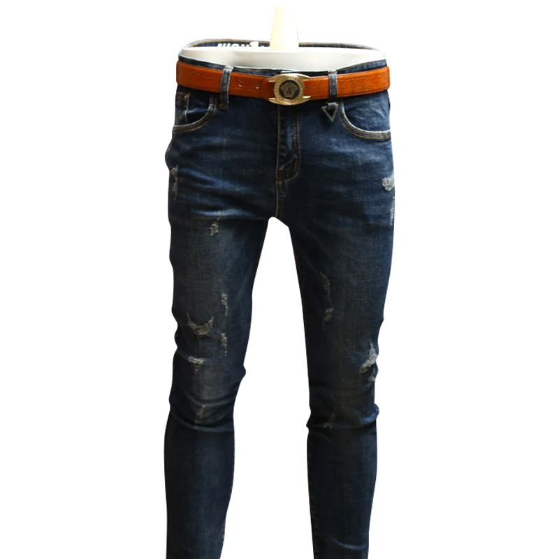 Fashion Men Skinny Ripped Jeans Cotton Stretch Denim Streetwear Blue Pants PSMJ71