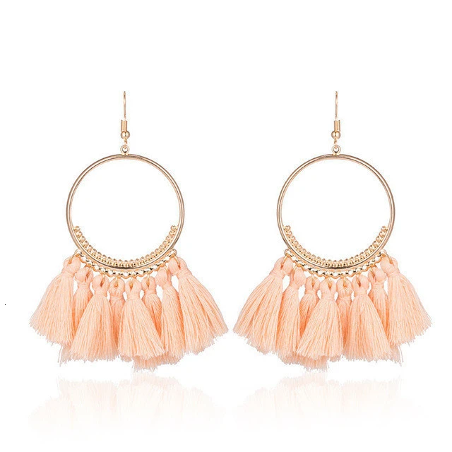 pink Массивные серьги с кисточками, летние длинные женские серьги из бисера ручной работы, большие висячие серьги, модные ювелирные изделия, трендовые - Окраска металла: pink