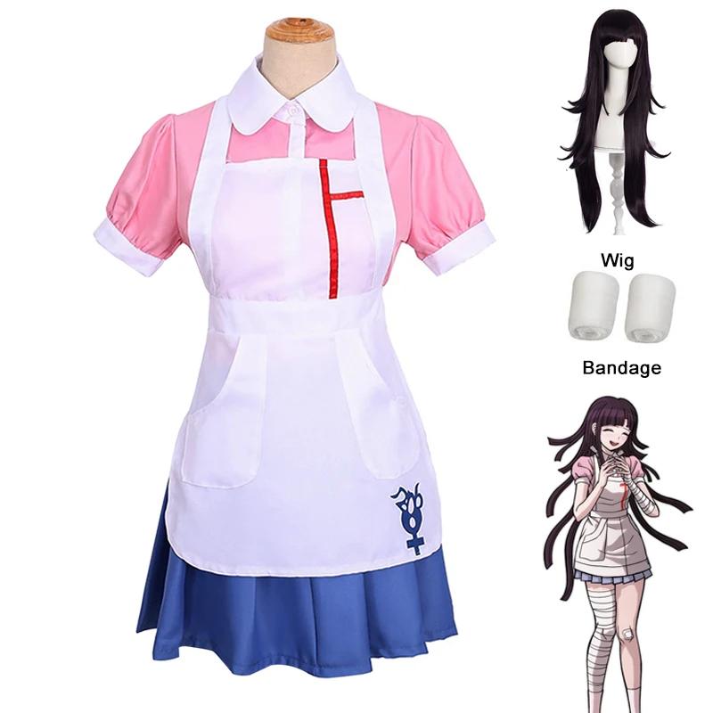 

Danganronpa Mikan Tsumiki Cosplay Costumes Pink Maid Dress Sets Wig JK Uniform Mikan Cosplay Maid Outfit Japanese School Uniform