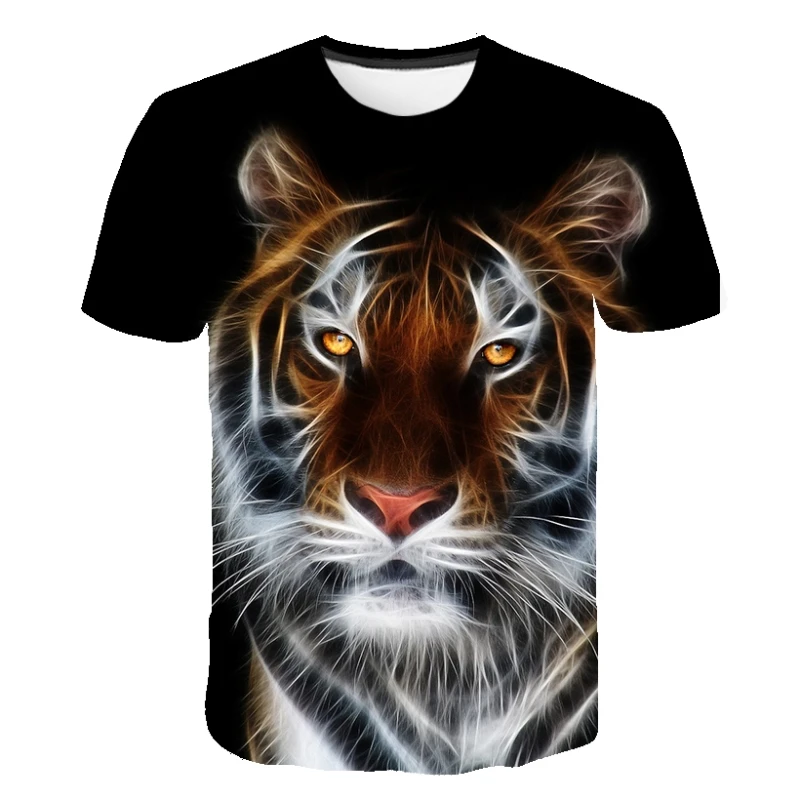 

Summer short-sleeved horror realistic animal tiger T-shirt fashion personality men's round neck top oversized loose casual