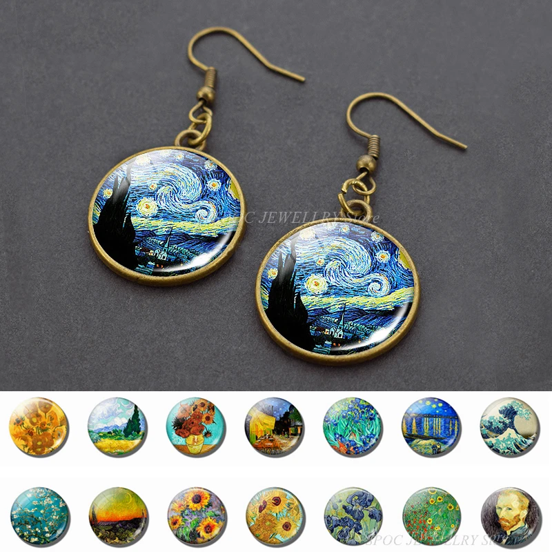Женские серьги гвоздики с подвесками в виде звездной ночи|glass cabochon earrings|fashion stud