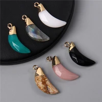 2pcs fashion natural labradorite quartz stone pendant moon shape pendants charm women necklaces earring jewelry making 1027 mm
