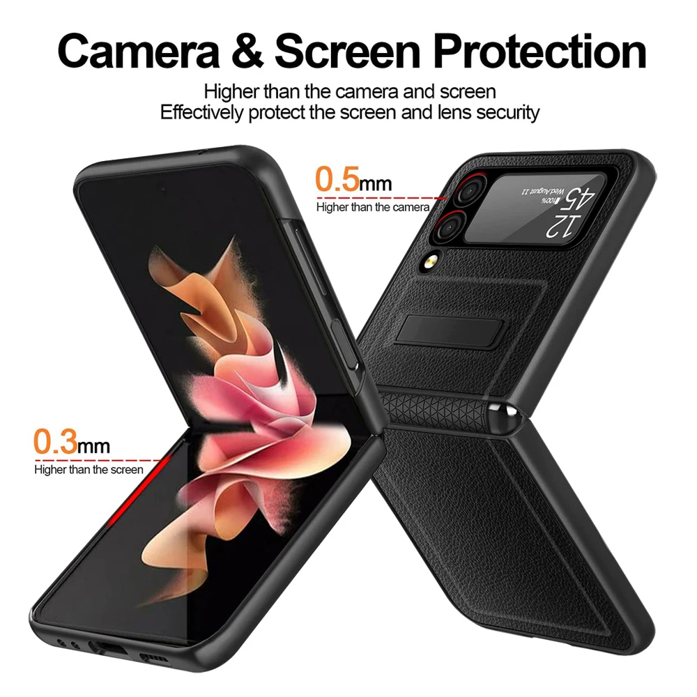 Cena Luksusowe PU Skóra Lychee Wzór Zawias Protector Pokrywa Dla Samsung Galaxy Z Odwróć 3 ZFLIP 3 Z FLIP3 ZFLIP3 Z Uchwytem Stojak