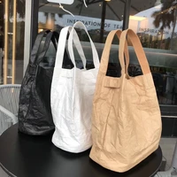 fashion kraft paper big bucket bags for women handbag vintage double layer ladies shoulder bags female casual tote shopping 2019