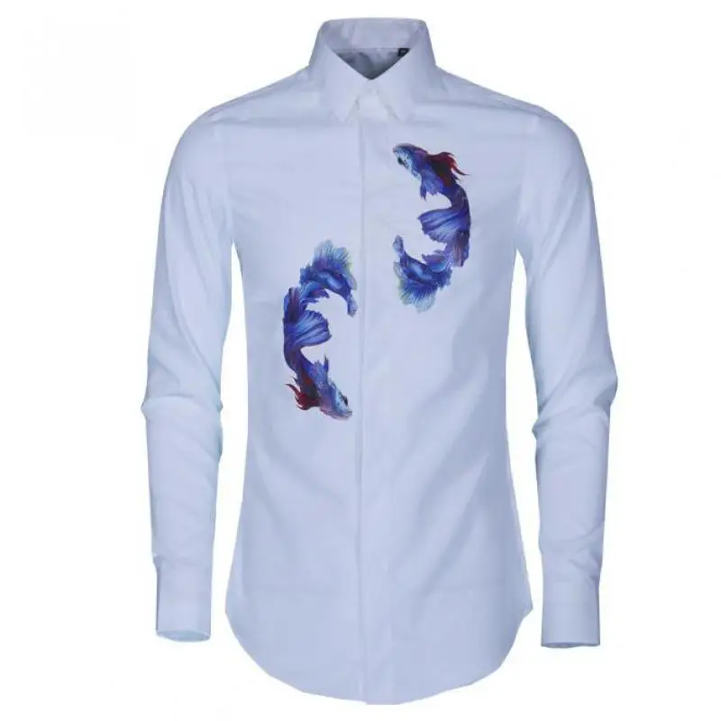 

3D Digital Printing Men Shirt 100% Cotton Chinese Style Long Sleeve Men Dress Shirt Camisa Masculina Slim Fit Man Shirts