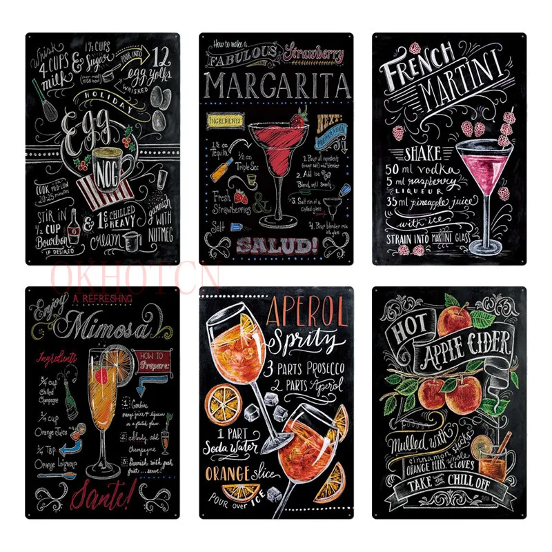 

Bar Open Beer Drinks Metal Tin Signs Mojito Martini Iced Tea Cuban Cocktail Billboard Plaques Pub Bar Retro Art Wall Decor