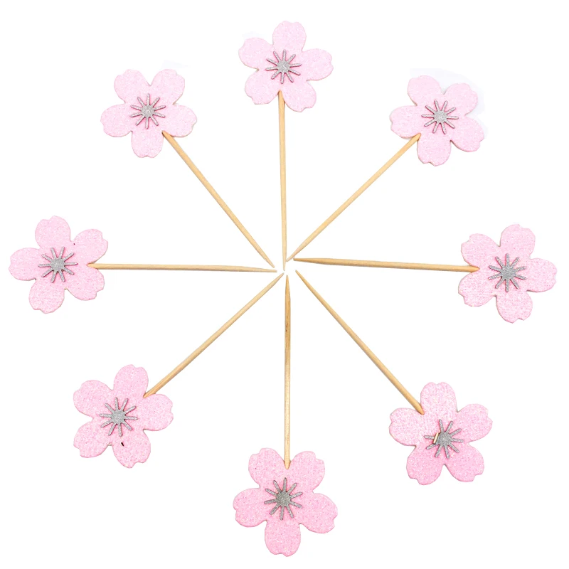 10 шт. розовые топперы для капкейков с цветком вишни украшения дня рождения