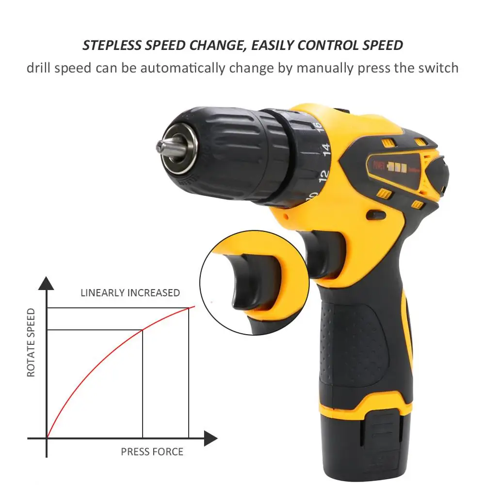 Аккумуляторная электрическая дрель с литиевой батареей 12 В профессиональная