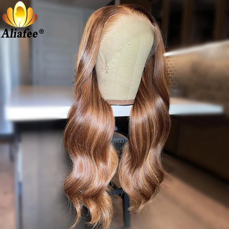 Прозрачные 13x6 коричневые выделяющиеся Цветные Волнистые парики предварительно