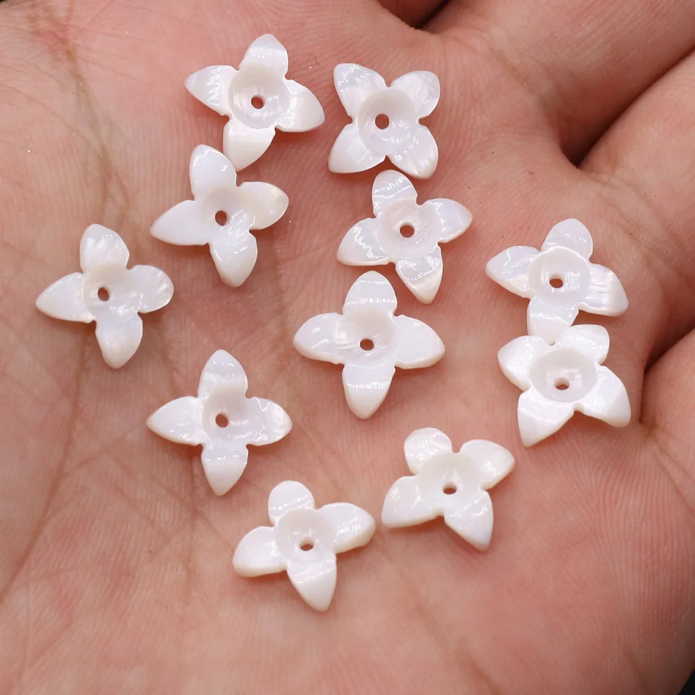 

Natural Freshwater Flower Shaped White Shell Pendant Four Petal Flower Beads DIY Jewelry Making Accessories Gift