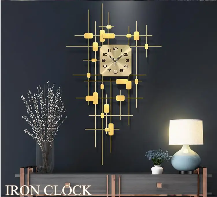 Luxury Wrought Iron Wall Clocks Hanging Ornaments Crafts Home Room Metal Clock Mural Decoration 3D Sticker | Дом и сад