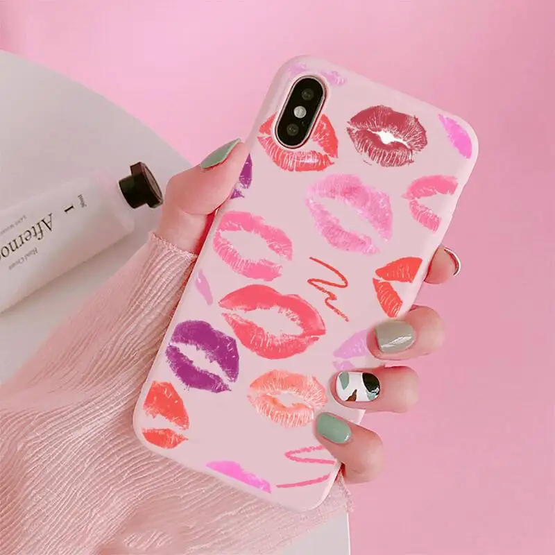 

sexy girl lips lipstick kiss Phone Case Candy Color Pink for iPhone 11 pro XS MAX 8 7 6 6S Plus X 5S SE 2020 XR