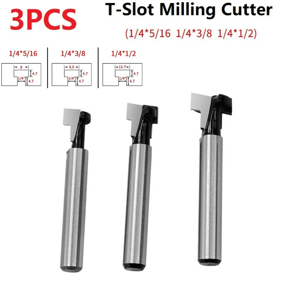 

3pcs 1/4inch Shank Keyhole T-Slot Cutter Router Bit 3/8 5/16 1/2 Solid Hardened Steel For Woodworking Hand Tools Accessories