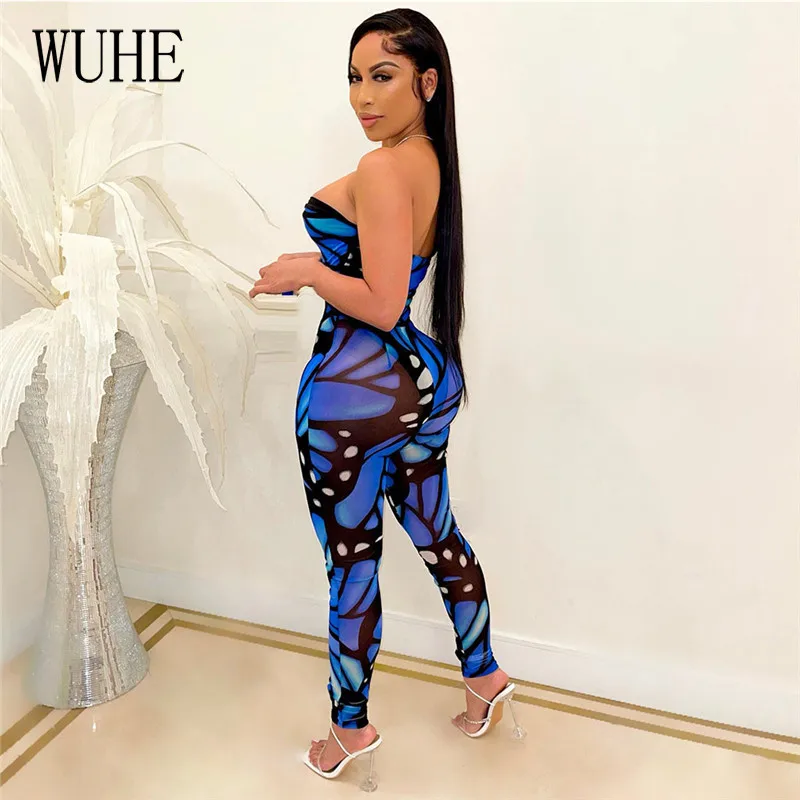 

YEYA Vintage Printed Strapless Bandage Hollow Out Rompers Womens Jumpsuit One-Piece Bodycon Club Party Jumpsuits Overalls