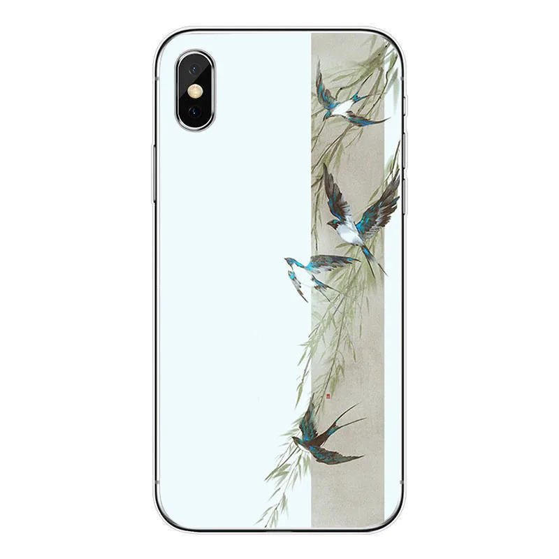 Чехол для телефона с бамбуковыми листьями птицами цветами сливы iPhone 8 7 6 6S Plus 5 5S SE