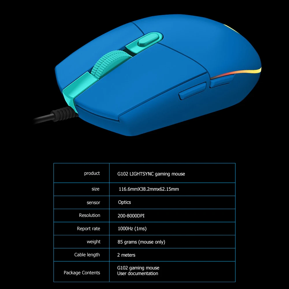 

Logitech G102 Gaming Mouse 6 Programmable Buttons Gaming Mouse 8000 DPI Adjustable RGB LIGHTSYNC USB Wired Mice for computer