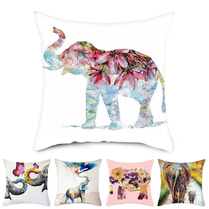 Fuwatacchi Cartoon Pattern Cushion Cover Elephant Photo Pillow Covers New Cute for Home Sofa Decorative Throw Pillowcase 45*45cm | Дом и сад