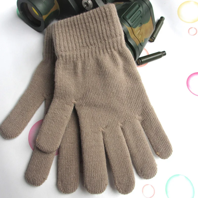 

1Pair Knitted Full Finger Gloves For Women Men Unisex Winter Ribbed Solid Color Thicken Warm Female Mittens Casual Girl Gloves