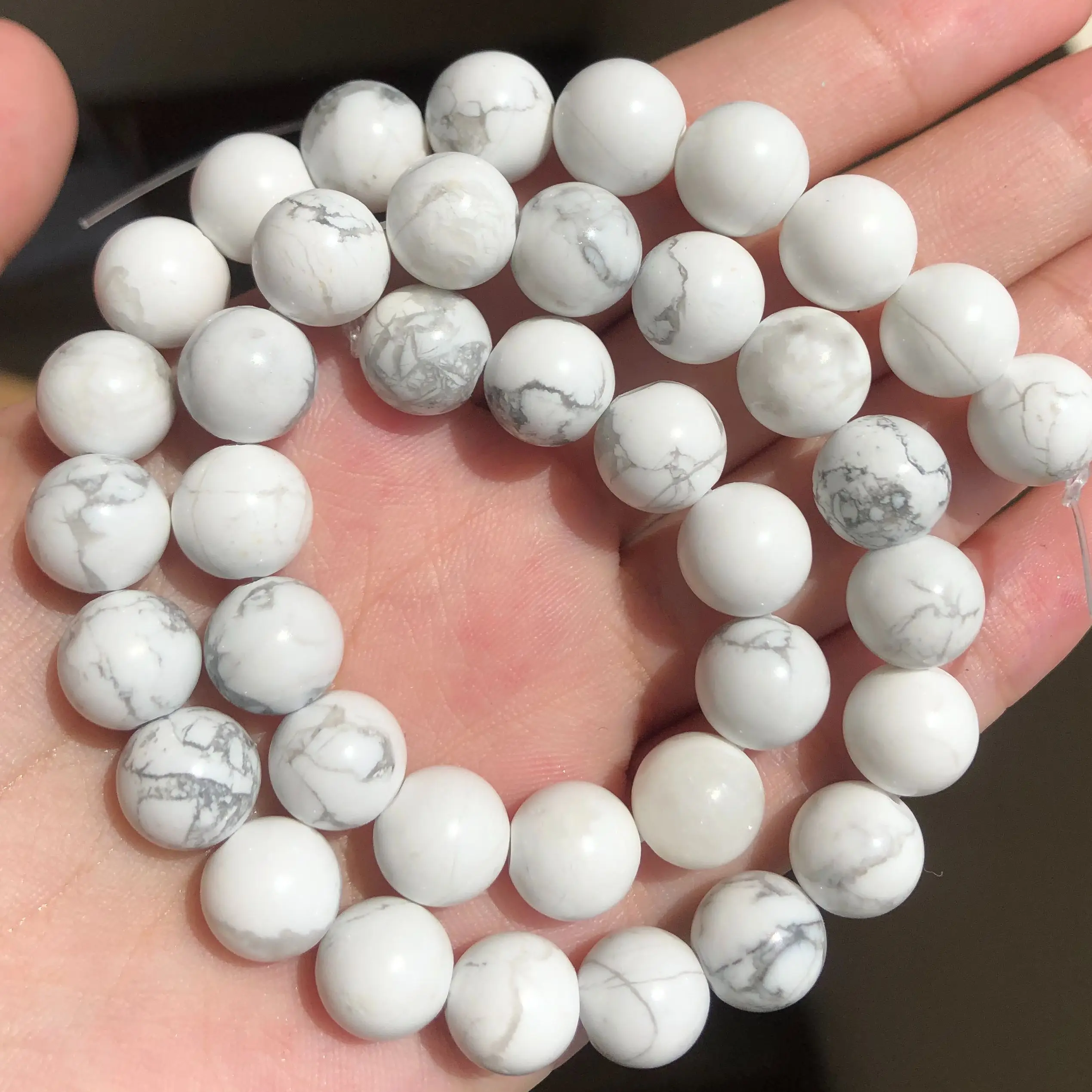 Оптовая продажа белые Бирюзовый говлит бусины круглые с камнем россыпью 15 5 дюйма