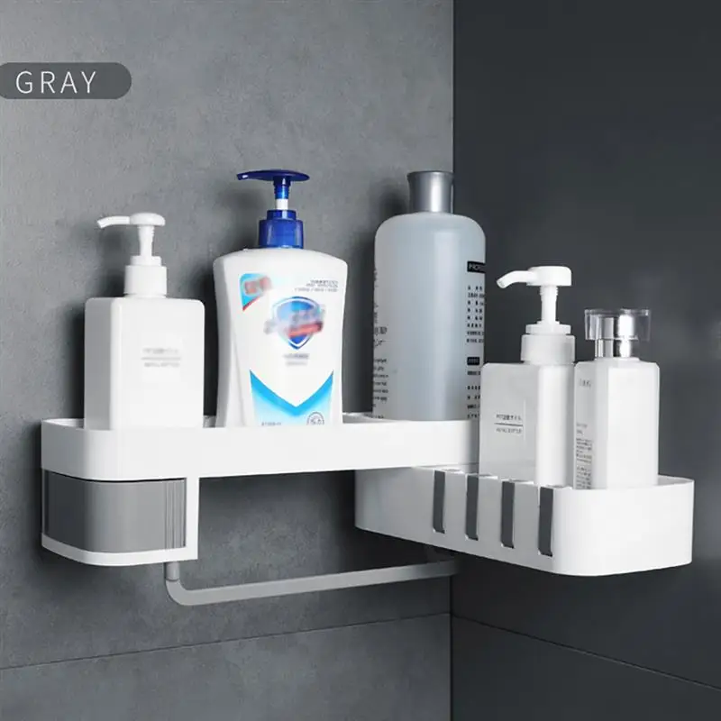 

Corner Bathroom Organizer Shelf Shampoo Cosmetic Storage Rack Wall Mounted Kitchen Shelf Household Items Bathroom Accessories