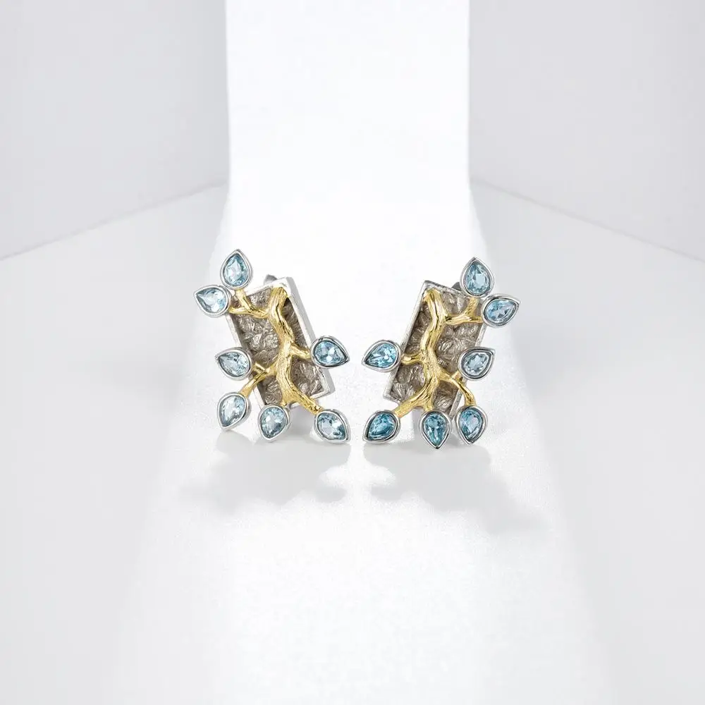 Женские Балетные серьги GEM'S двухцветные из серебра 925 пробы с натуральным