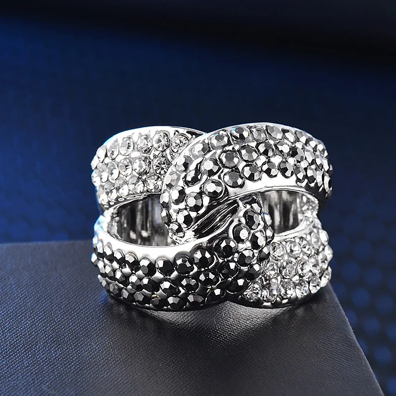 Черно-белое полностью инкрустированное двухцветное массивное Винтажное кольцо