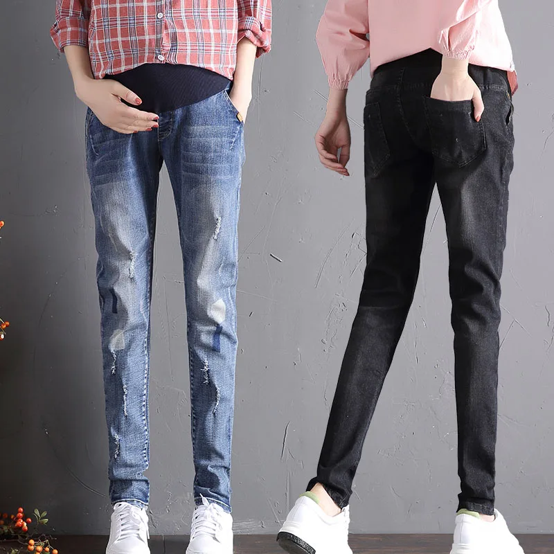 

Spring Autumn Pregnancy Clothes New Denim Belly Trousers for Pregnant Women Casual Solid Color Plus Size Maternity Jeans L-5XL