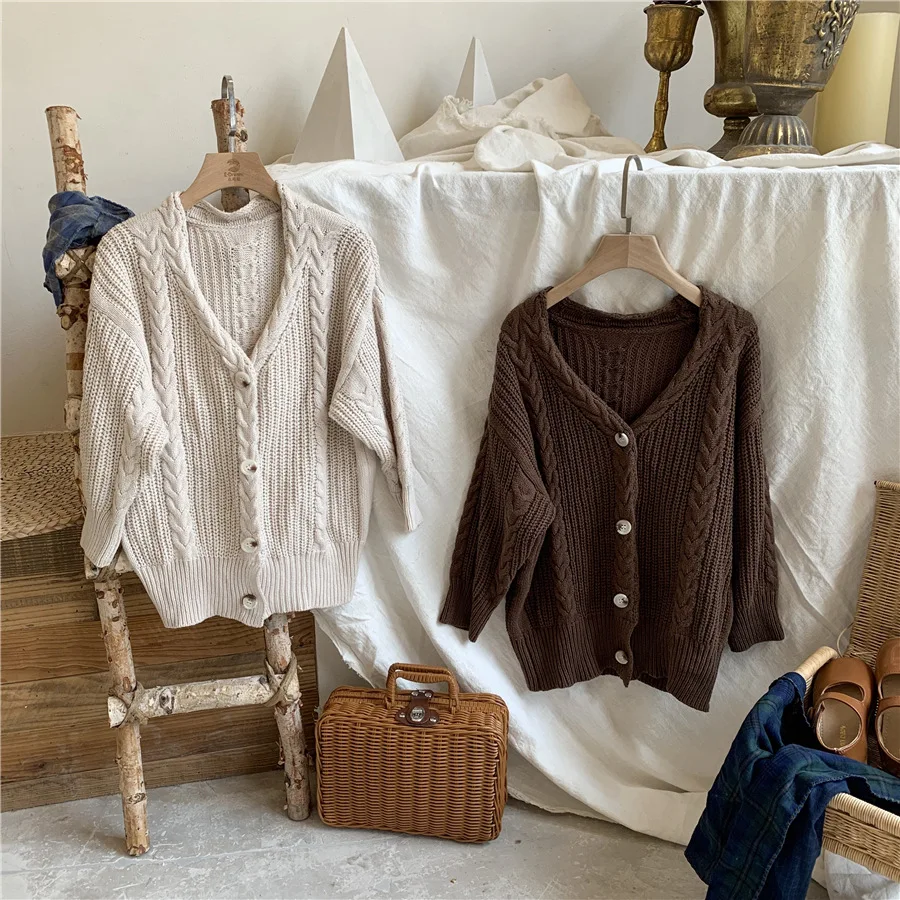 

9254 Children's Wool Coat Knitted Cardigan 2021 Autumn New Children's Long Sleeve Extended Wool Cardigan Korean Girl Long Coat