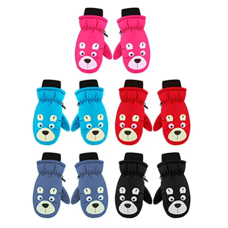 

5 Pairs of Children's Thickened Cartoon Warm Ski Gloves in Winter Cute Waterproof and Windproof Outdoor Gloves