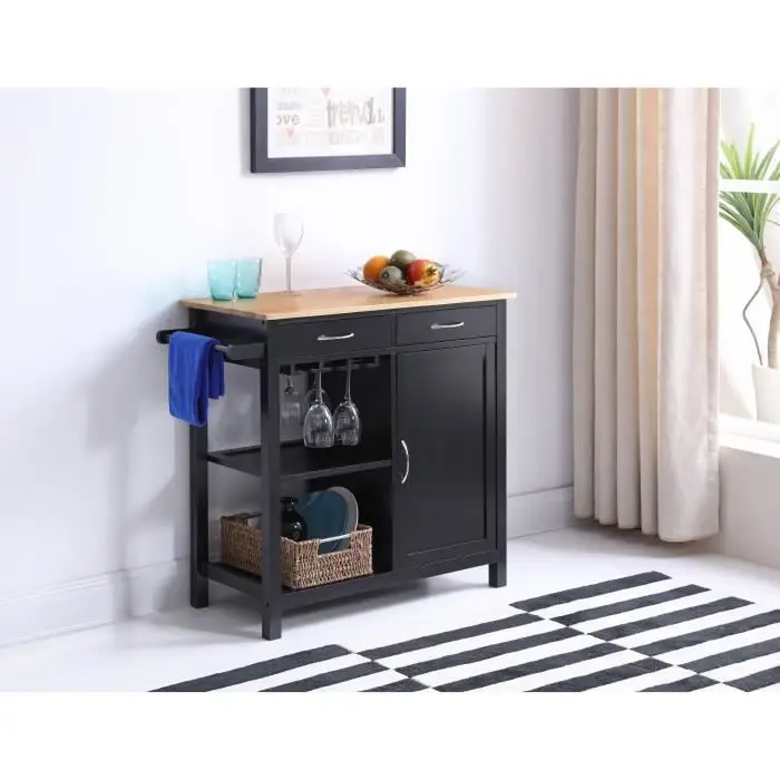 

New Black Solid Wood Kitchen Moveable Dining Shelf Storage Rack With 2 Drawers 2 Shelves Rack Storage Cabinet Holders HWC