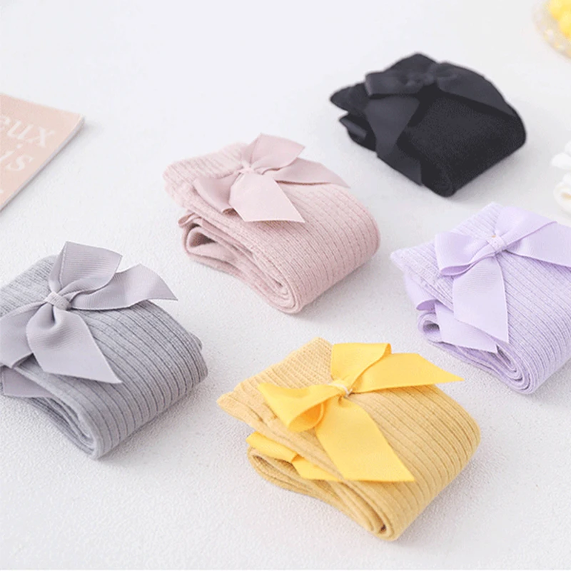 Детские носки гольфы для девочек с бантом длинные малышей школьный носок