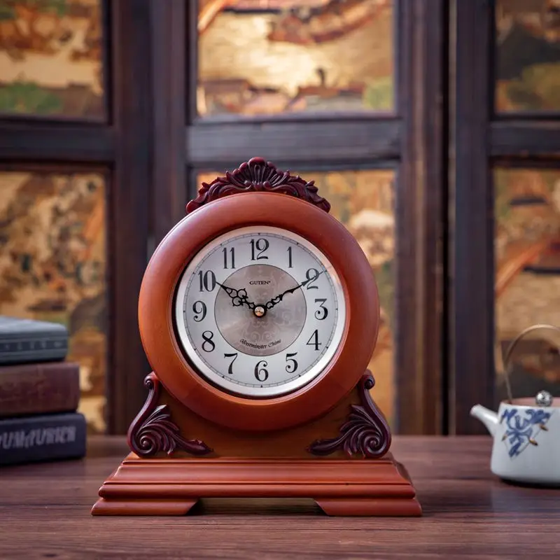 

Винтажные бесшумные настольные часы, роскошные креативные простые деревянные настольные часы в Европейском стиле, часы для гостиной, домаш...