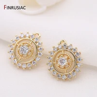 jewellery making supplies 14k gold plated zircon round pendant components for diy making earrings charms findings