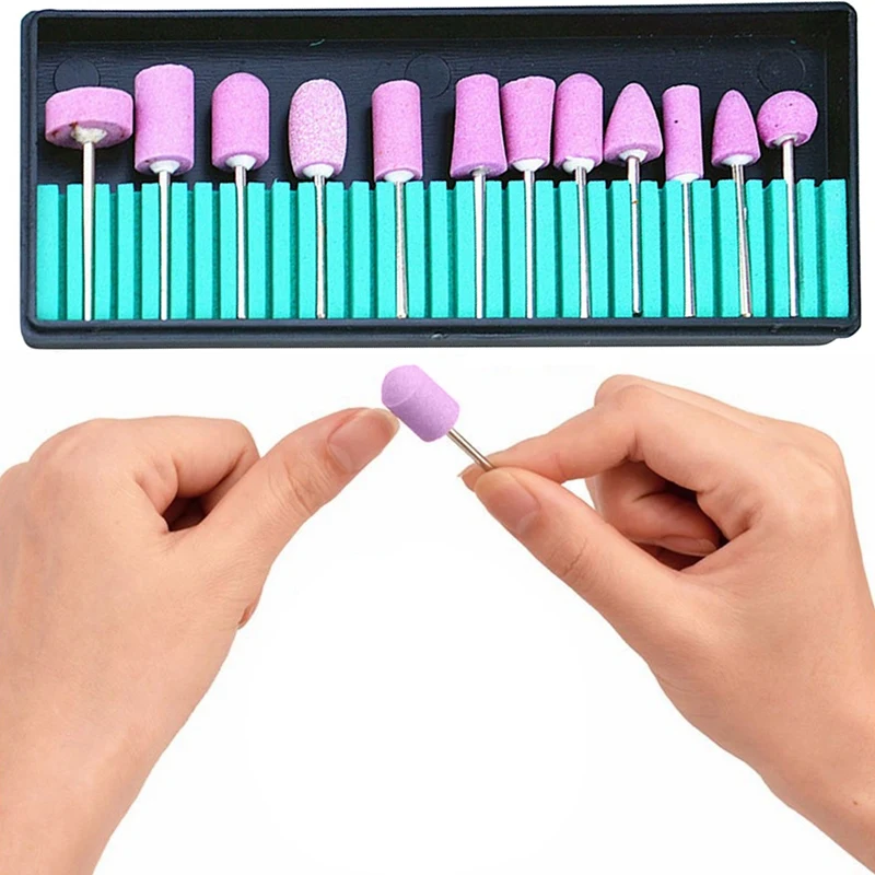 12Pcs/Set Ceramic Electric Machine Drill Bits File Nail Art Polishing Grinding Carving Buffing Sanding Buffer Head | Красота и