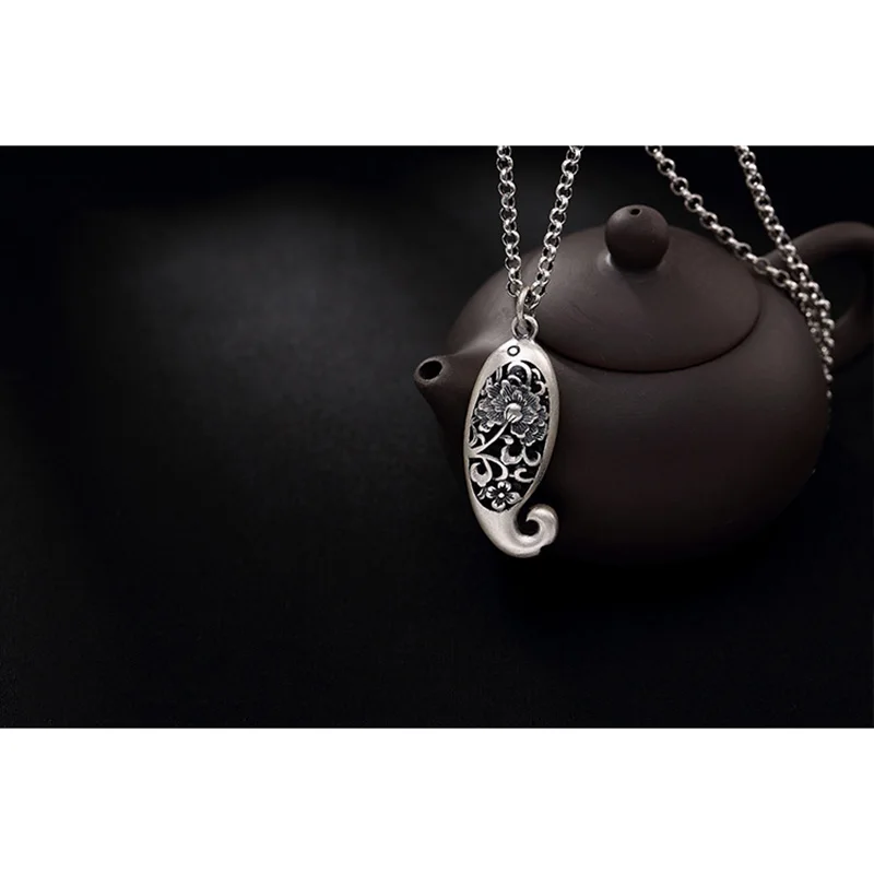 990 Sterling Silver Jewelry Fish Pendant Carved Peony Personalized For Couple Gifts Women Fine Colgantes | Украшения и аксессуары