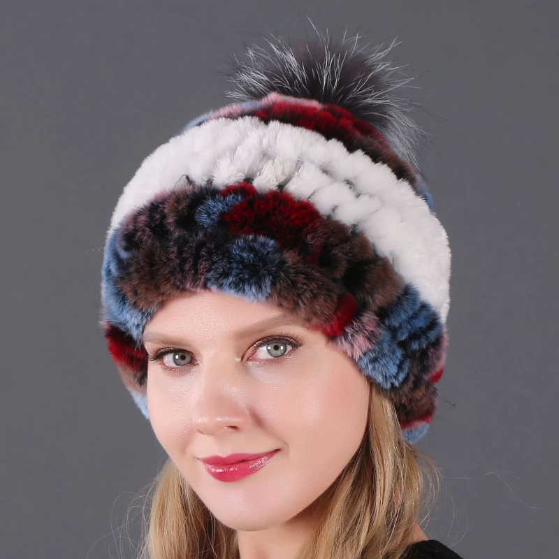HT3282 женская зимняя шапка Skullies Beanies толстая теплая меховая из натурального