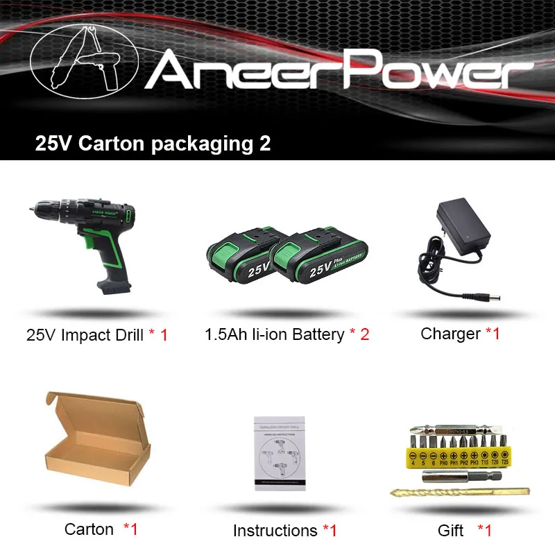 

Аккумуляторный шуруповерт ANEERPOWER 25В