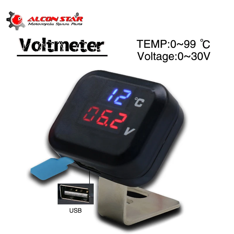 Вольтметр для мотоцикла Alconstar Koso с индикатором температуры и USB