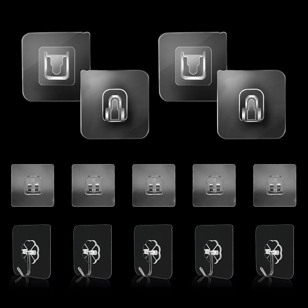 

20pcs Adhesive Sticky Transparent Hooks Heavy Self Door Load Strong Wall Hangers for Kitchen Rack Sucker Seamless Suction Duty