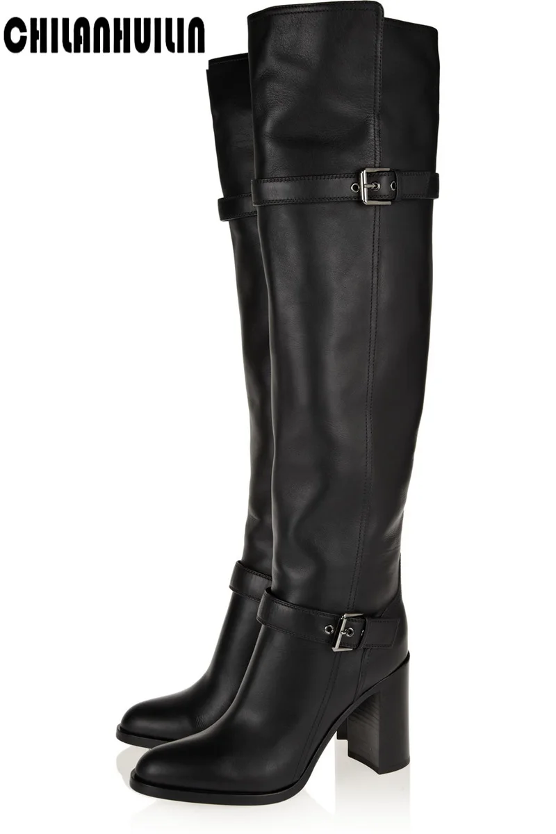 

Женские высокие сапоги выше колена, классические сапоги из мягкой кожи, с пряжкой, большие размеры, для зимы, 2020