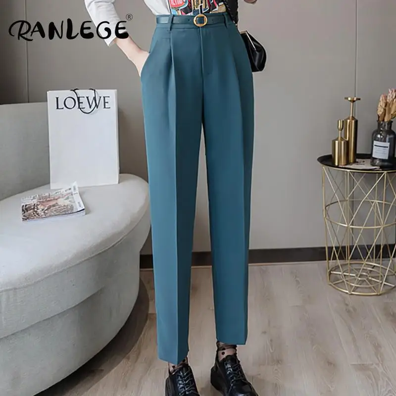 Женский офисный костюм RANLEGE брюки с высокой талией шикарные плиссированные