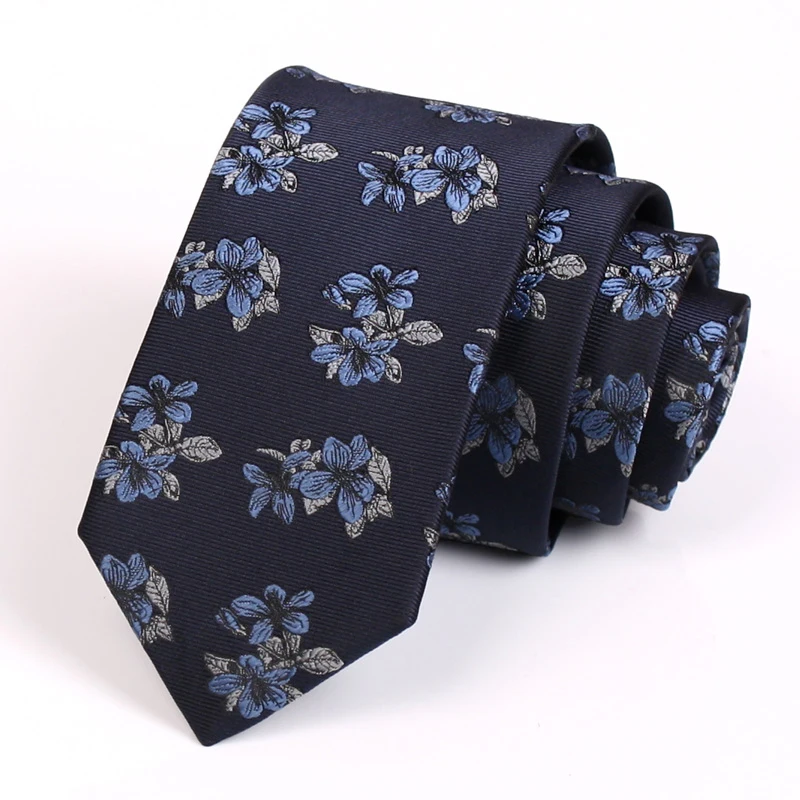 New Design Men's 5.5CM Skinny Blue Tie Fashion Casaul Neck For Men Business Suit Neckties Floral Print Slim Ties Gift Box |