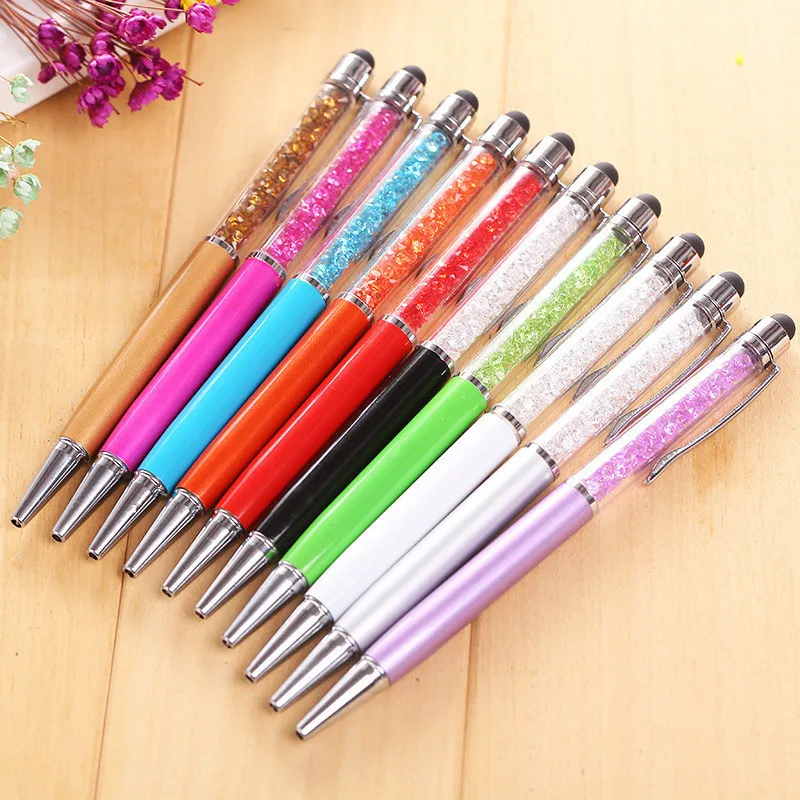 Promotion Product Crystal Pen Diamond Ballpoint Pens Stationery Ballpen Stylus Touch 15 Colors Oily Black Refill | Канцтовары для