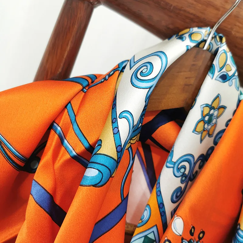 

2020 New Style 100% Silk Top Grade Textured Satin 90cm Silk Scarf Square