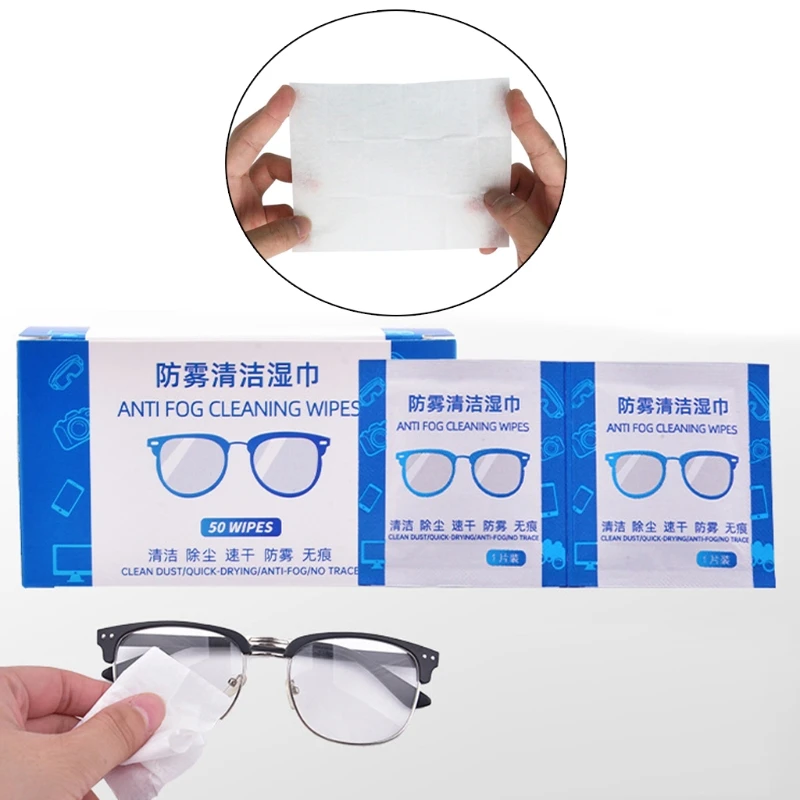 

Салфетки для протирания очков, одноразовые влажные салфетки для защиты линз от запотевания, индивидуальная упаковка, 50 шт.