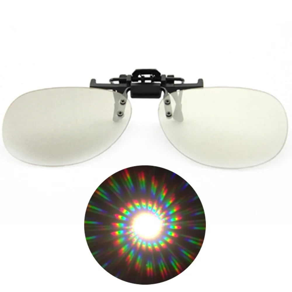 Spiral Clear Lens 4 шт упаковки спираль/13500 линий на дюйм клип-на дифракционные очки, 3D рейв Призма решетчатые очки Радуга фейерверк спирали - Цвет: Spiral Clear Lens