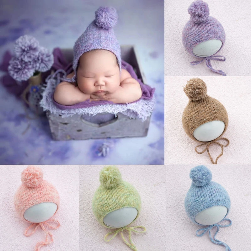 ❤️CYMMHCM Newborn Photography Props Soft Knit Hat Baby Photo Accessories Studio Infant Shoot Cute Cap Fotografia