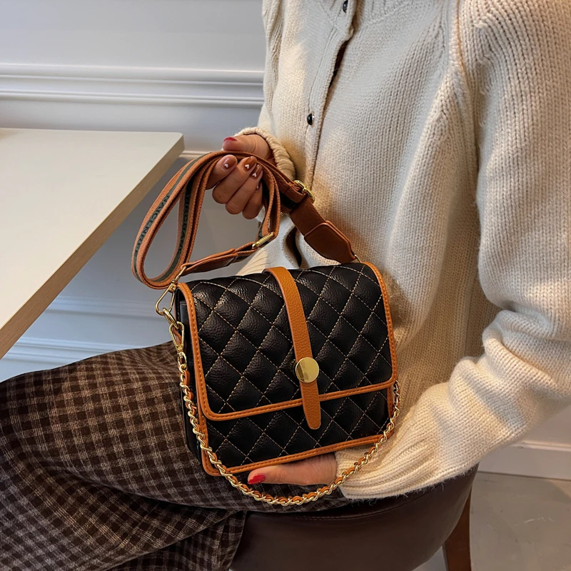 

Luxury Designer Rhombus Embroidered Thread Shoulder Bag Women's PU Crossbody Bag Retro Chain Handbags and Purses Female Clutchs